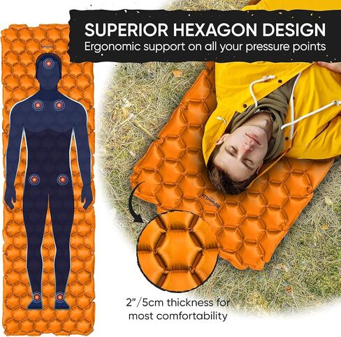 POWERLIX Ultralight Inflatable Camping Sleeping Pad - Camping Mattress for Backpacking, Hiking, Compact Lightweight Sleeping Mat for Camping, Inflation Bag/Repair Kit Included in Saudi Arabia