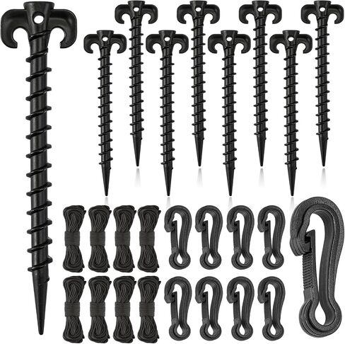 AUGSUN 27 Pieces Plastic Inflatable Stakes Set, Include Tent Stakes, Tethers Ropes and Hooks Heavy Duty Garden Yard Stakes for Halloween Christmas Outdoor Decorations (Black) in Saudi Arabia