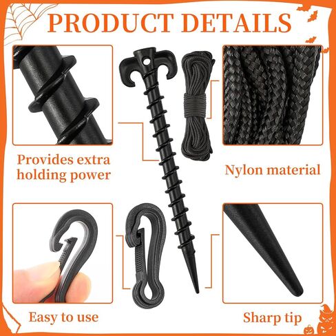 AUGSUN 27 Pieces Plastic Inflatable Stakes Set, Include Tent Stakes, Tethers Ropes and Hooks Heavy Duty Garden Yard Stakes for Halloween Christmas Outdoor Decorations (Black) in Saudi Arabia