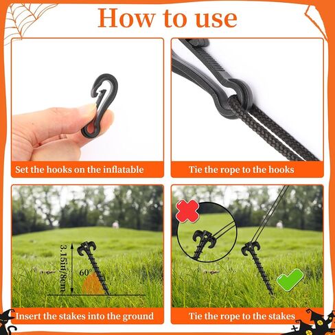 AUGSUN 27 Pieces Plastic Inflatable Stakes Set, Include Tent Stakes, Tethers Ropes and Hooks Heavy Duty Garden Yard Stakes for Halloween Christmas Outdoor Decorations (Black) in Saudi Arabia