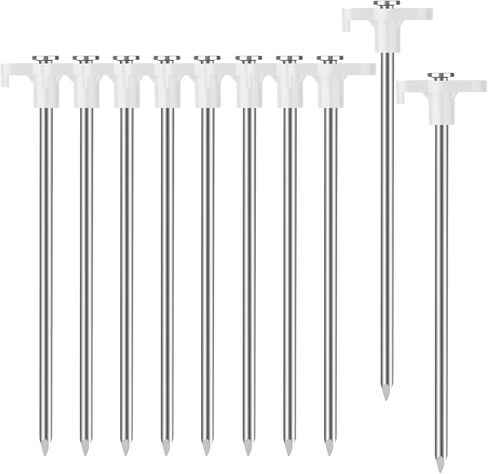 حصص خيمة شديدة التحمل مقاس 7 بوصات (حوالي 18 سم) 10 قطع، مسامير خيمة معدنية مقاومة للصدأ أوتاد أرضية أساسيات التخييم، ملحقات تخييم الخيمة (أبيض) in Kuwait