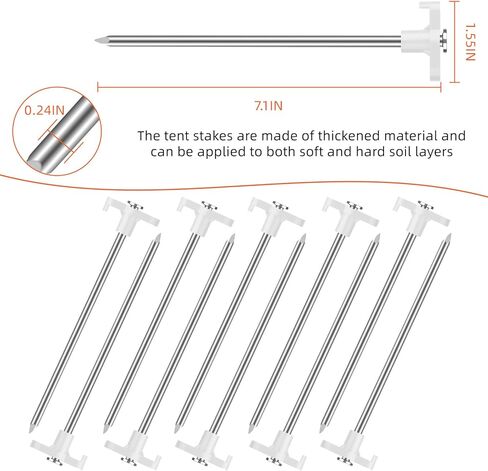 حصص خيمة شديدة التحمل مقاس 7 بوصات (حوالي 18 سم) 10 قطع، مسامير خيمة معدنية مقاومة للصدأ أوتاد أرضية أساسيات التخييم، ملحقات تخييم الخيمة (أبيض) in Kuwait