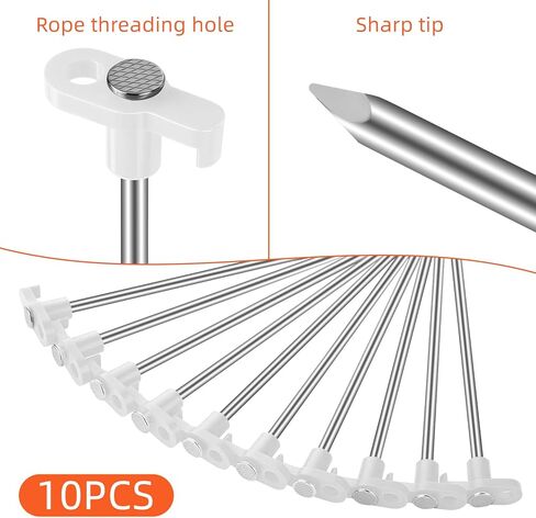 حصص خيمة شديدة التحمل مقاس 7 بوصات (حوالي 18 سم) 10 قطع، مسامير خيمة معدنية مقاومة للصدأ أوتاد أرضية أساسيات التخييم، ملحقات تخييم الخيمة (أبيض) in Kuwait