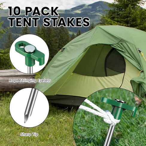 Tent Stakes Heavy Duty Camping Stakes 7 inches (About 18 cm) 10 Pieces, Rust-Proof Metal Tent Nails Ground Stakes Camping Essentials, Tent Camping Accessories (White) in Saudi Arabia