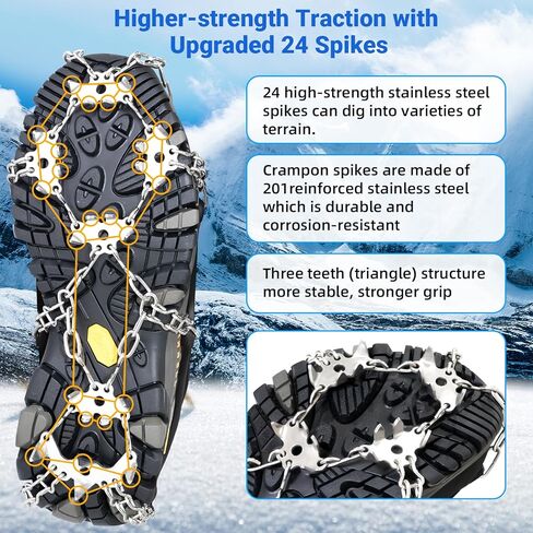 الأشرطة للأحذية، 24 مرابط الجليد للأحذية والأحذية طويلة الرقبة، مكافحة الانزلاق المسامير الجليد الأشرطة قبضة الثلج مع 201 الفولاذ المقاوم للصدأ للرجال النساء المشي لمسافات طويلة، المشي، التسلق، الركض، صيد الأسماك in Kuwait