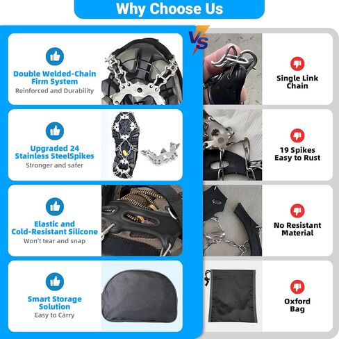 الأشرطة للأحذية، 24 مرابط الجليد للأحذية والأحذية طويلة الرقبة، مكافحة الانزلاق المسامير الجليد الأشرطة قبضة الثلج مع 201 الفولاذ المقاوم للصدأ للرجال النساء المشي لمسافات طويلة، المشي، التسلق، الركض، صيد الأسماك in Kuwait