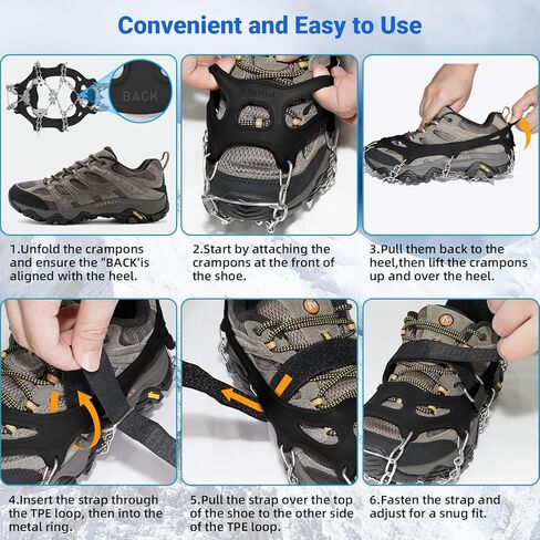 الأشرطة للأحذية، 24 مرابط الجليد للأحذية والأحذية طويلة الرقبة، مكافحة الانزلاق المسامير الجليد الأشرطة قبضة الثلج مع 201 الفولاذ المقاوم للصدأ للرجال النساء المشي لمسافات طويلة، المشي، التسلق، الركض، صيد الأسماك in Kuwait