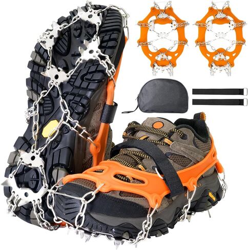 Crampons for Shoes, 24 Spikes Ice Cleats for Shoes and Boots, Anti Slip Traction Ice Spikes Crampons Snow Grip with 201 Stainless Steel for Men Women Hiking, Walking, Climbing, Jogging, Fishing in Kuwait