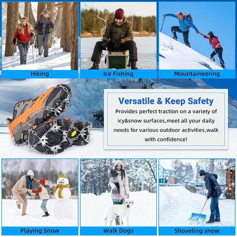 Crampons for Shoes, 24 Spikes Ice Cleats for Shoes and Boots, Anti Slip Traction Ice Spikes Crampons Snow Grip with 201 Stainless Steel for Men Women Hiking, Walking, Climbing, Jogging, Fishing in Kuwait