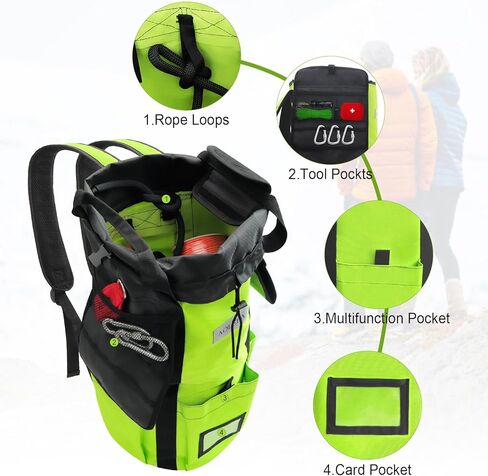 AOLEBA Arborist حبل حقيبة تخزين شجرة تسلق الصخور حبل دلو حقيبة الظهر حبل حقيبة تخزين سعة كبيرة 1680D مادة النايلون السميكة مع أحزمة اليد، جيوب جانبية in Kuwait