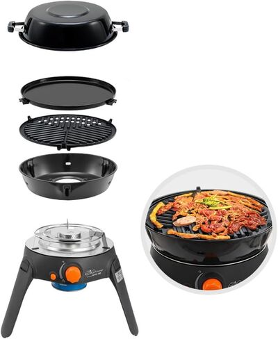 Portable Butane Gas Grill Stove with Non-Stick Pan & Grill Plate, Multi-Function Outdoor Camping Cooker for Frying, Boiling & BBQ in Saudi Arabia