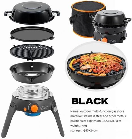 Portable Butane Gas Grill Stove with Non-Stick Pan & Grill Plate, Multi-Function Outdoor Camping Cooker for Frying, Boiling & BBQ in Saudi Arabia