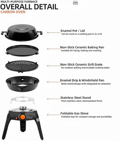 Portable Butane Gas Grill Stove with Non-Stick Pan & Grill Plate, Multi-Function Outdoor Camping Cooker for Frying, Boiling & BBQ in Saudi Arabia