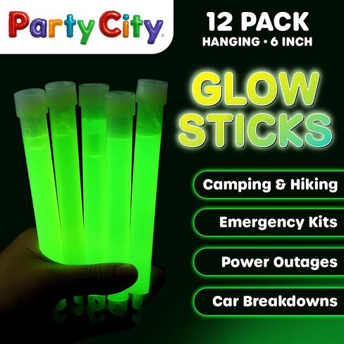 Party City Multicolor Glow Sticks Bulk Pack 6"- 25pk Glow in the Dark Sticks for Kids, Waterproof Camping Survival Ultra Bright Emergency Light Stick with String, Neon Glowsticks Party Supplies Favors in Saudi Arabia