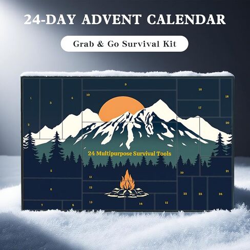 Advent Calendar 2025 مجموعة النجاة للرجال، تقويم العد التنازلي لعيد الميلاد لمدة 24 يومًا مع معدات النجاة ومعدات التخييم، أدوات رائعة للتخييم في الهواء الطلق وصيد الأسماك in Kuwait