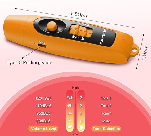 StarWorld Rechargeable Bear Horn - 120dB Electronic Air Horn for Bears with 4 Volume Levels & 3 Tones, Audible 0.5 Miles, LED Safety Light for Hiking, Camping, Wildlife Defense (red) in Saudi Arabia