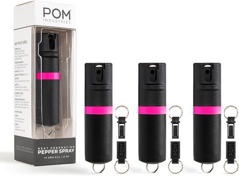 سلسلة مفاتيح POM Premium Pepper Spray، أمان سريع الوصول إلى الوجه العلوي، تركيبة OC من فئة الشرطة مع صبغة علامة للأشعة فوق البنفسجية، 25 طلقة دقيقة، نطاق فعال 10 أقدام، صنع في الولايات المتحدة الأمريكية in Kuwait