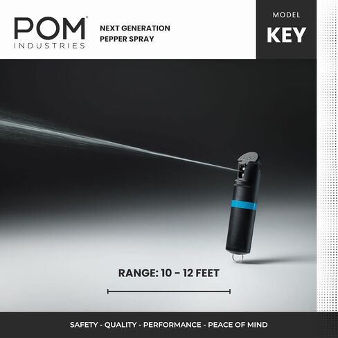 سلسلة مفاتيح POM Premium Pepper Spray، أمان سريع الوصول إلى الوجه العلوي، تركيبة OC من فئة الشرطة مع صبغة علامة للأشعة فوق البنفسجية، 25 طلقة دقيقة، نطاق فعال 10 أقدام، صنع في الولايات المتحدة الأمريكية in Kuwait