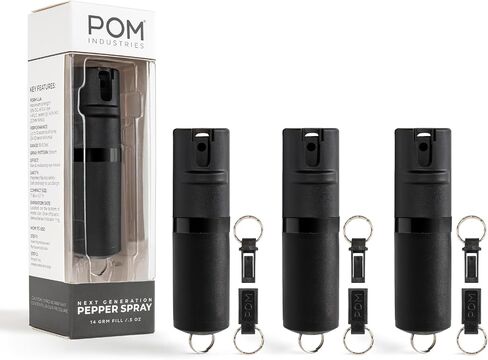 سلسلة مفاتيح POM Premium Pepper Spray، أمان سريع الوصول إلى الوجه العلوي، تركيبة OC من فئة الشرطة مع صبغة علامة للأشعة فوق البنفسجية، 25 طلقة دقيقة، نطاق فعال 10 أقدام، صنع في الولايات المتحدة الأمريكية in Kuwait