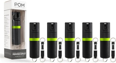 سلسلة مفاتيح POM Premium Pepper Spray، أمان سريع الوصول إلى الوجه العلوي، تركيبة OC من فئة الشرطة مع صبغة علامة للأشعة فوق البنفسجية، 25 طلقة دقيقة، نطاق فعال 10 أقدام، صنع في الولايات المتحدة الأمريكية in Kuwait