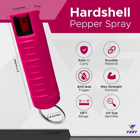 FURY Hardshell Pepper Spray - 12Ft Range, Max Strength, UV Dye Identifier, Anti-Leak & Anti-Misfire, Slidetop Trigger, Belt Clip & Key Ring, Multiple Color Options, Self-Defense Spray in Kuwait