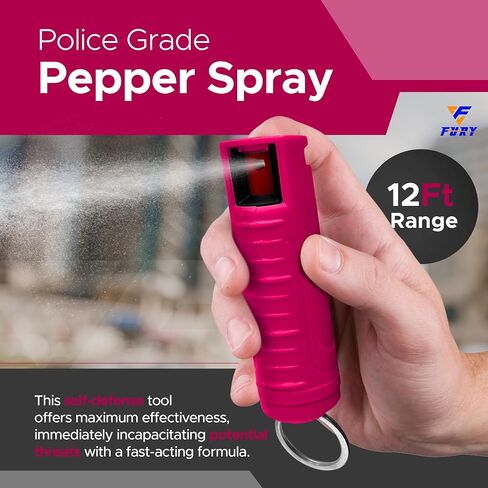 FURY Hardshell Pepper Spray - 12Ft Range, Max Strength, UV Dye Identifier, Anti-Leak & Anti-Misfire, Slidetop Trigger, Belt Clip & Key Ring, Multiple Color Options, Self-Defense Spray in Kuwait