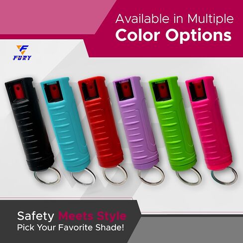FURY Hardshell Pepper Spray - 12Ft Range, Max Strength, UV Dye Identifier, Anti-Leak & Anti-Misfire, Slidetop Trigger, Belt Clip & Key Ring, Multiple Color Options, Self-Defense Spray in Kuwait