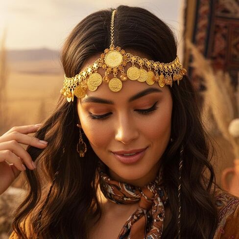 Catery Gold Coins Head Chain Jewelry Gypsy Headpiece Boho Sequin Cotusme Accessories for Women (Small Coin) in Saudi Arabia