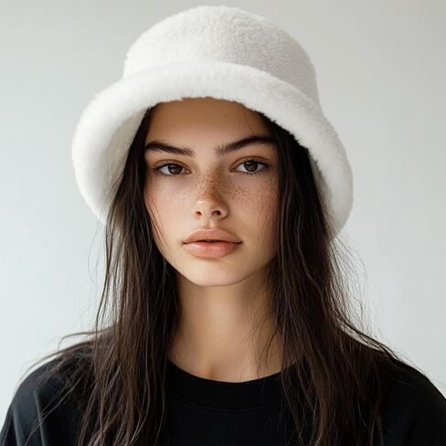 Women Solid Color Versatile Fashion Warm Thick Fisherman Hat Lamb Wool in Saudi Arabia
