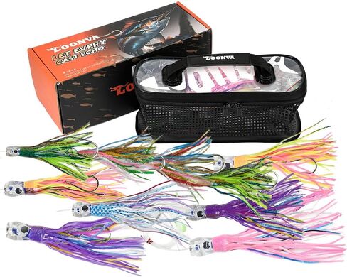 Saltwater Trolling Lure 6/8/9 inch 10 pcs Squid Skirted Deep Sea Fishing Lure kit of a trolling Bag Tuna Marlin Wahoo Shark Mahi Trolling Fishing Lures in Saudi Arabia