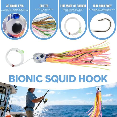 Saltwater Trolling Lure 6/8/9 inch 10 pcs Squid Skirted Deep Sea Fishing Lure kit of a trolling Bag Tuna Marlin Wahoo Shark Mahi Trolling Fishing Lures in Saudi Arabia