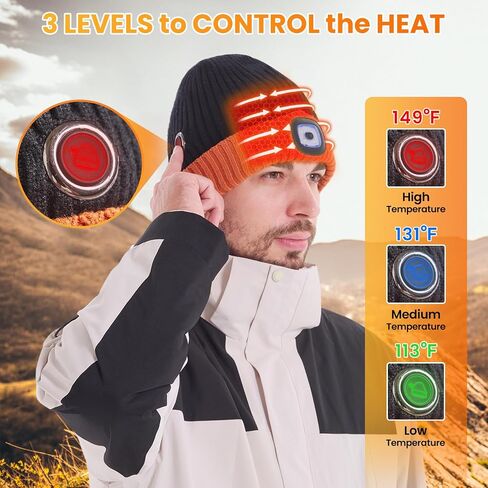 Heated Hat with Led Light, Knit Heated Beanie with 5V 4000mAH Rechargeable Battery Gifts for Men and Women in Kuwait