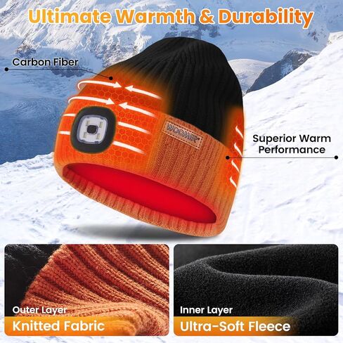 Heated Hat with Led Light, Knit Heated Beanie with 5V 4000mAH Rechargeable Battery Gifts for Men and Women in Kuwait
