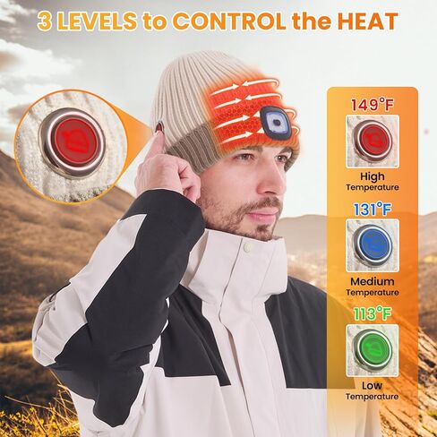 Heated Hat with Led Light, Knit Heated Beanie with 5V 4000mAH Rechargeable Battery Gifts for Men and Women in Kuwait
