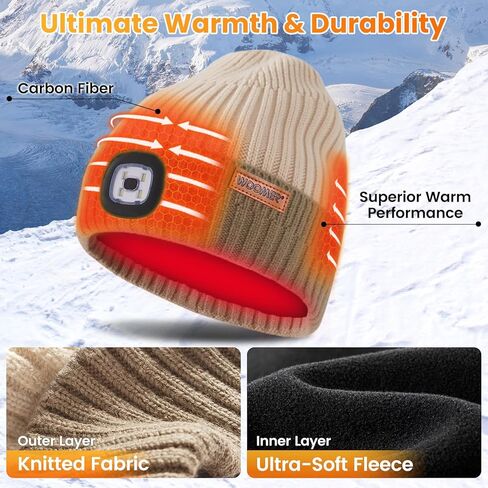 Heated Hat with Led Light, Knit Heated Beanie with 5V 4000mAH Rechargeable Battery Gifts for Men and Women in Kuwait