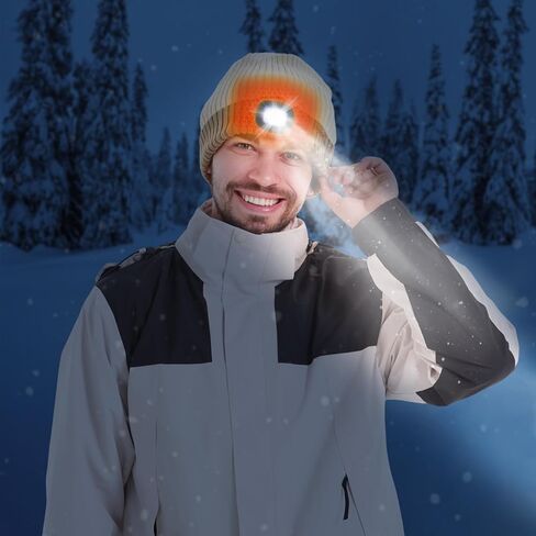 Heated Hat with Led Light, Knit Heated Beanie with 5V 4000mAH Rechargeable Battery Gifts for Men and Women in Kuwait