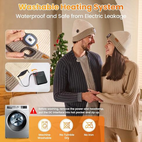 Heated Hat with Led Light, Knit Heated Beanie with 5V 4000mAH Rechargeable Battery Gifts for Men and Women in Kuwait