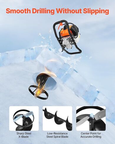 VEVOR 52CC Gas Powered Ice Auger for Ice Fishing, 2-Stroke 8" Diameter Ice Fishing Augers with Drill Adapter, Blade Guard and EPA Certificate in Saudi Arabia