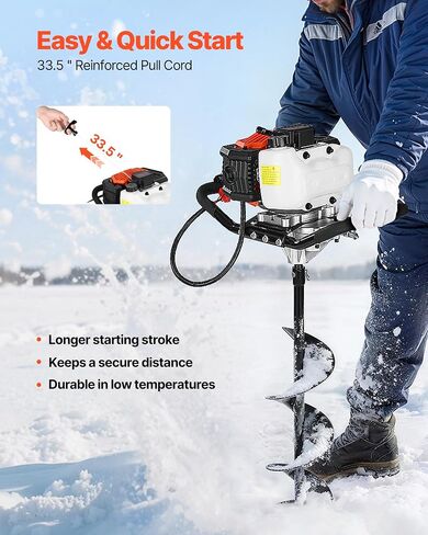 VEVOR 52CC Gas Powered Ice Auger for Ice Fishing, 2-Stroke 8" Diameter Ice Fishing Augers with Drill Adapter, Blade Guard and EPA Certificate in Saudi Arabia