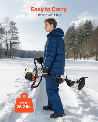 VEVOR 52CC Gas Powered Ice Auger for Ice Fishing, 2-Stroke 8" Diameter Ice Fishing Augers with Drill Adapter, Blade Guard and EPA Certificate in Saudi Arabia