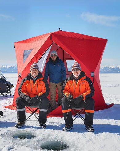 مأوى لصيد الأسماك على الجليد، خيمة مركزية معزولة حراريًا منبثقة مع قماش أكسفورد 210D، تصميم مقاوم للرياح لصيد الأسماك في الشتاء من 1 إلى 8 أشخاص، مكتمل بمراسي وحقيبة حمل in Kuwait