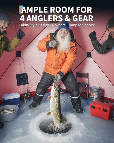 مأوى لصيد الأسماك على الجليد، خيمة مركزية معزولة حراريًا منبثقة مع قماش أكسفورد 210D، تصميم مقاوم للرياح لصيد الأسماك في الشتاء من 1 إلى 8 أشخاص، مكتمل بمراسي وحقيبة حمل in Kuwait