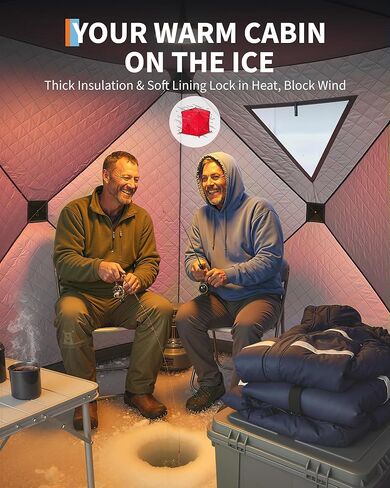 مأوى لصيد الأسماك على الجليد، خيمة مركزية معزولة حراريًا منبثقة مع قماش أكسفورد 210D، تصميم مقاوم للرياح لصيد الأسماك في الشتاء من 1 إلى 8 أشخاص، مكتمل بمراسي وحقيبة حمل in Kuwait