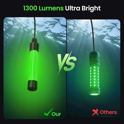 مصباح صيد أخضر تحت الماء LED متوافق مع بطارية ديوالت 20 فولت، 13 وات 1300 لومن IP68 تصنيف جاذب لضوء الصيد الغاطس للصيد الليلي والأرصفة والقوارب وزوارق الكاياك (بدون بطارية) in Kuwait