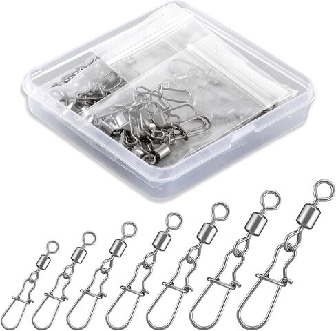 70 Pcs Corrosion Resistance Fishing Swivels & Snaps, 7 Sizes Detachable Snap Swivels, Convenience Pack Swivels Fishing Tackle for Recreational Fishing in Saudi Arabia