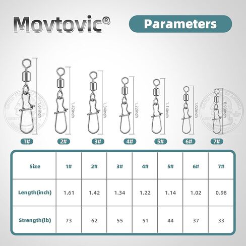 70 Pcs Corrosion Resistance Fishing Swivels & Snaps, 7 Sizes Detachable Snap Swivels, Convenience Pack Swivels Fishing Tackle for Recreational Fishing in Saudi Arabia
