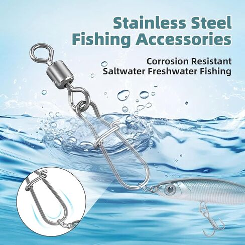 70 Pcs Corrosion Resistance Fishing Swivels & Snaps, 7 Sizes Detachable Snap Swivels, Convenience Pack Swivels Fishing Tackle for Recreational Fishing in Saudi Arabia