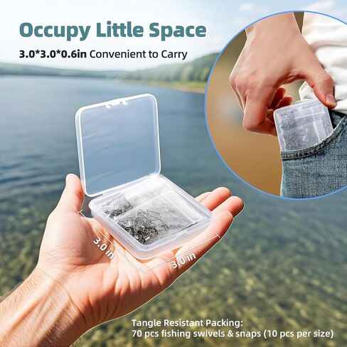 70 Pcs Corrosion Resistance Fishing Swivels & Snaps, 7 Sizes Detachable Snap Swivels, Convenience Pack Swivels Fishing Tackle for Recreational Fishing in Saudi Arabia