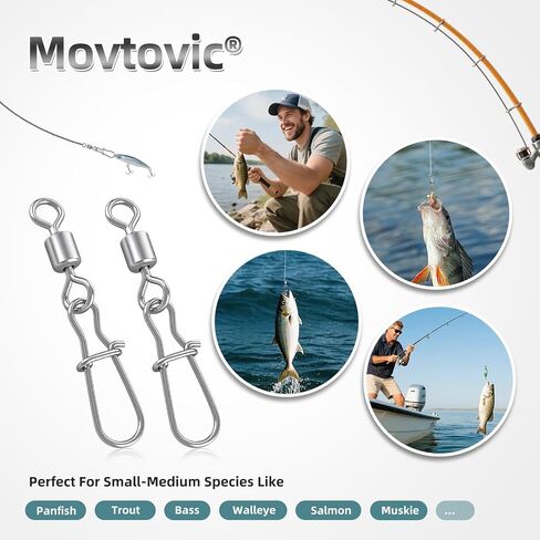 70 Pcs Corrosion Resistance Fishing Swivels & Snaps, 7 Sizes Detachable Snap Swivels, Convenience Pack Swivels Fishing Tackle for Recreational Fishing in Saudi Arabia