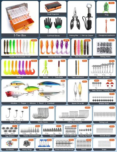 صندوق معالجة صيد كبير مكون من 3 طبقات مع أدوات متضمنة، طقم طعوم صيد الكل في واحد مكون من 417 قطعة مع صندوق صغير على الوجهين وقفازات للصيادين، معدات صيد باس المياه العذبة الكاملة، هدية للرجال in Kuwait